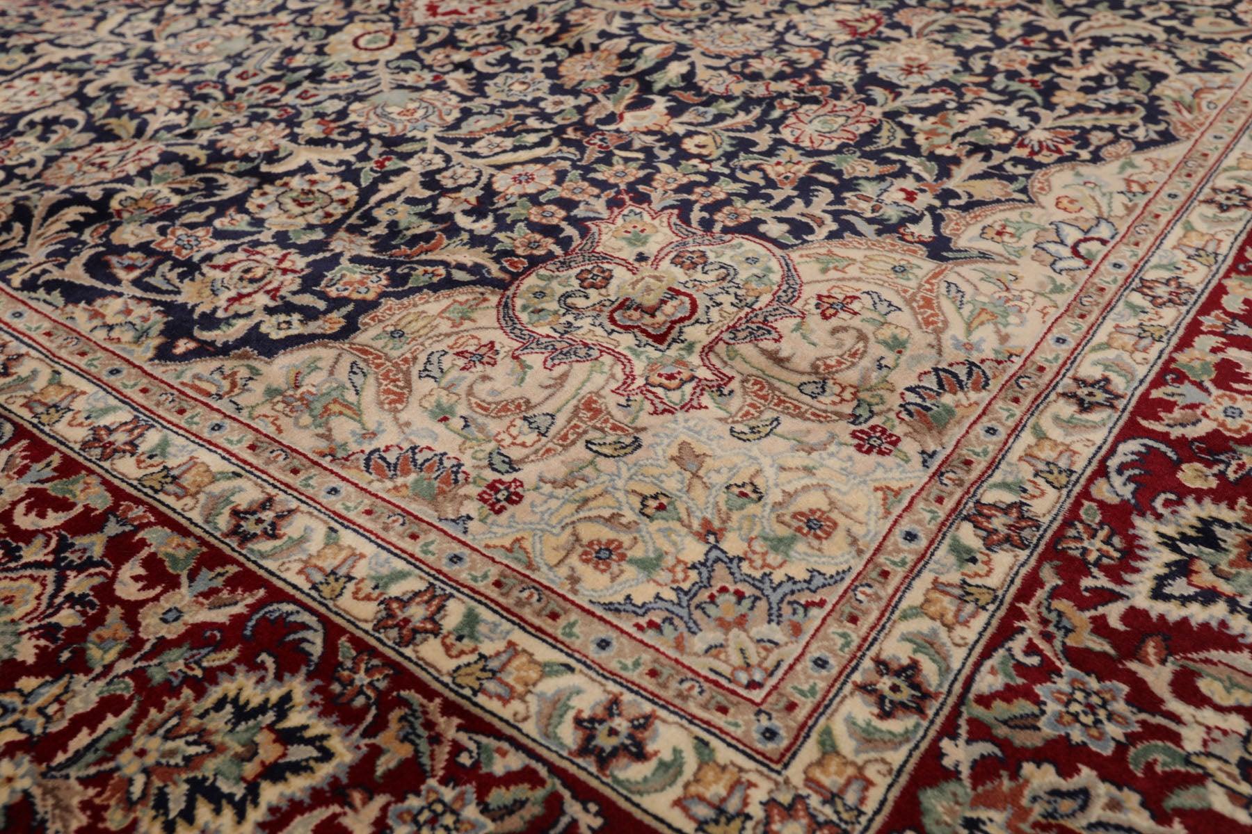 6x9 Navy, Burgundy, Beige Color Hand Knotted All-Over 100% Wool Traditional Oriental Rug