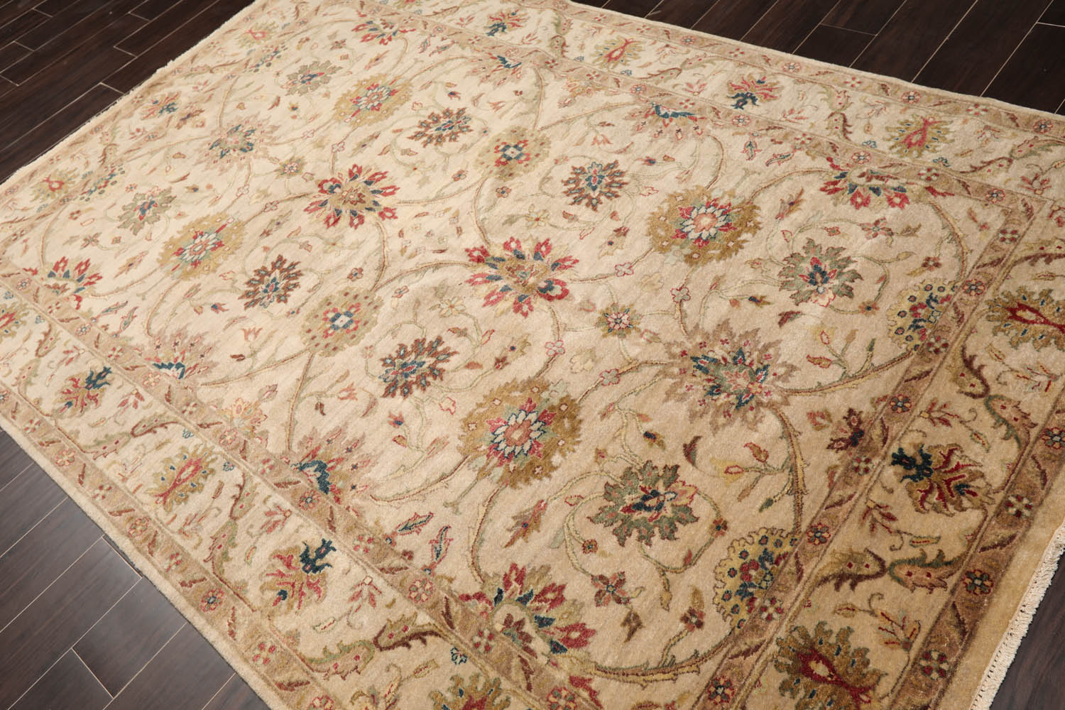6x9 Beige, Brown, Tan Color Hand Knotted All-Over 100% Wool Traditional Oriental Rug