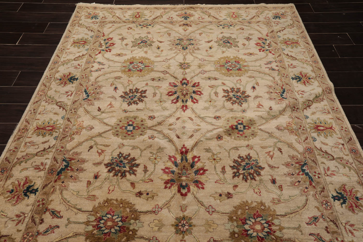 6x9 Beige, Brown, Tan Color Hand Knotted All-Over 100% Wool Traditional Oriental Rug