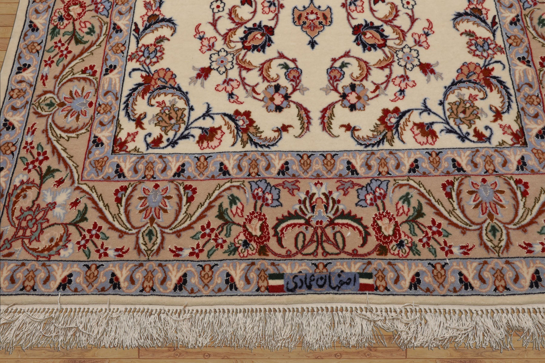 3x5 Ivory, Peach, Blue Color Hand Knotted Isfahan Wool & Silk Traditional Oriental Rug