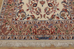 3x5 Ivory, Peach, Blue Color Hand Knotted Isfahan Wool & Silk Traditional Oriental Rug