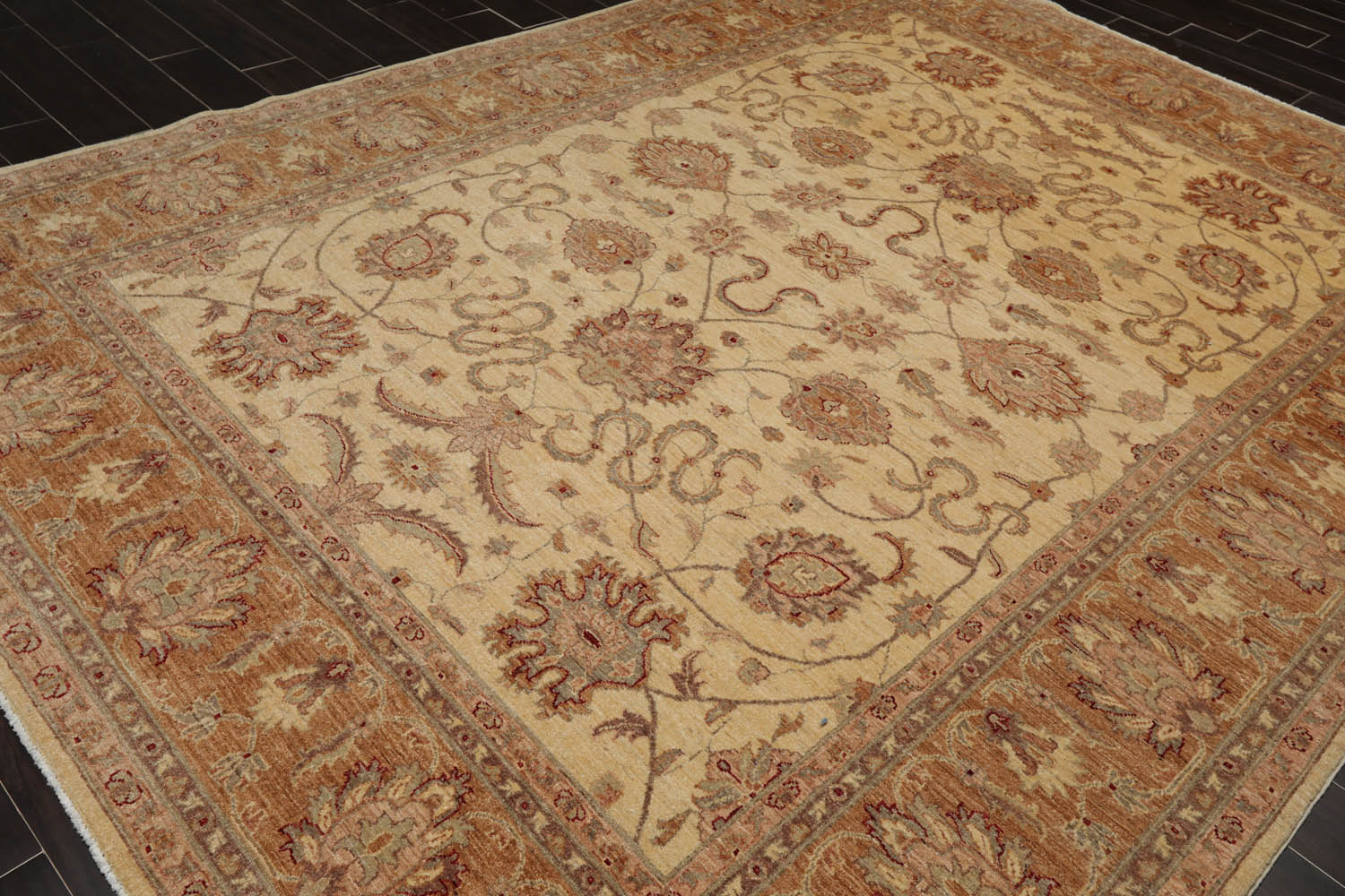 8x10 Beige, Caramel, Gray Color Hand Knotted All-Over 100% Wool Traditional Oriental Rug