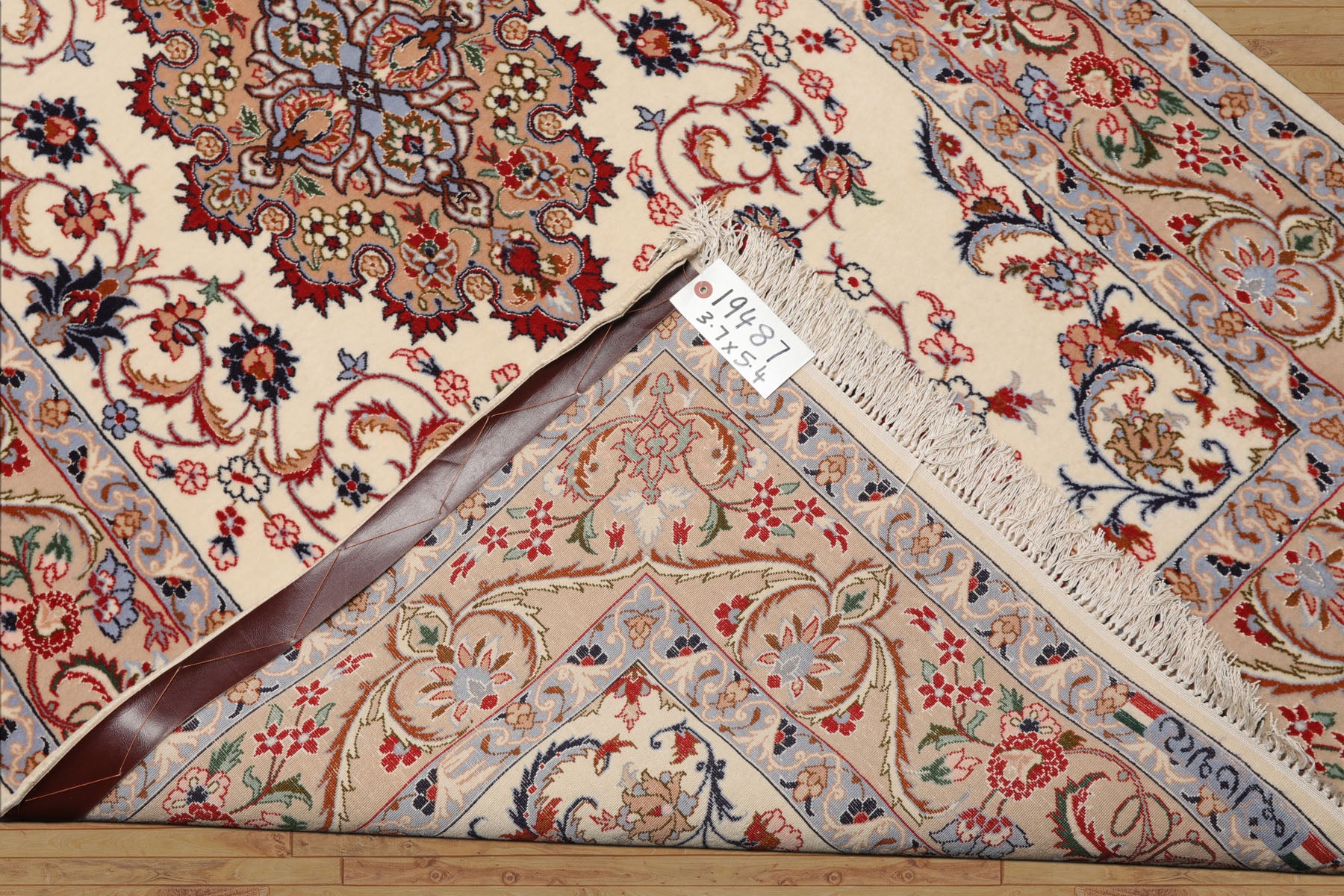3x5 Ivory, Peach, Blue Color Hand Knotted Isfahan Wool & Silk Traditional Oriental Rug
