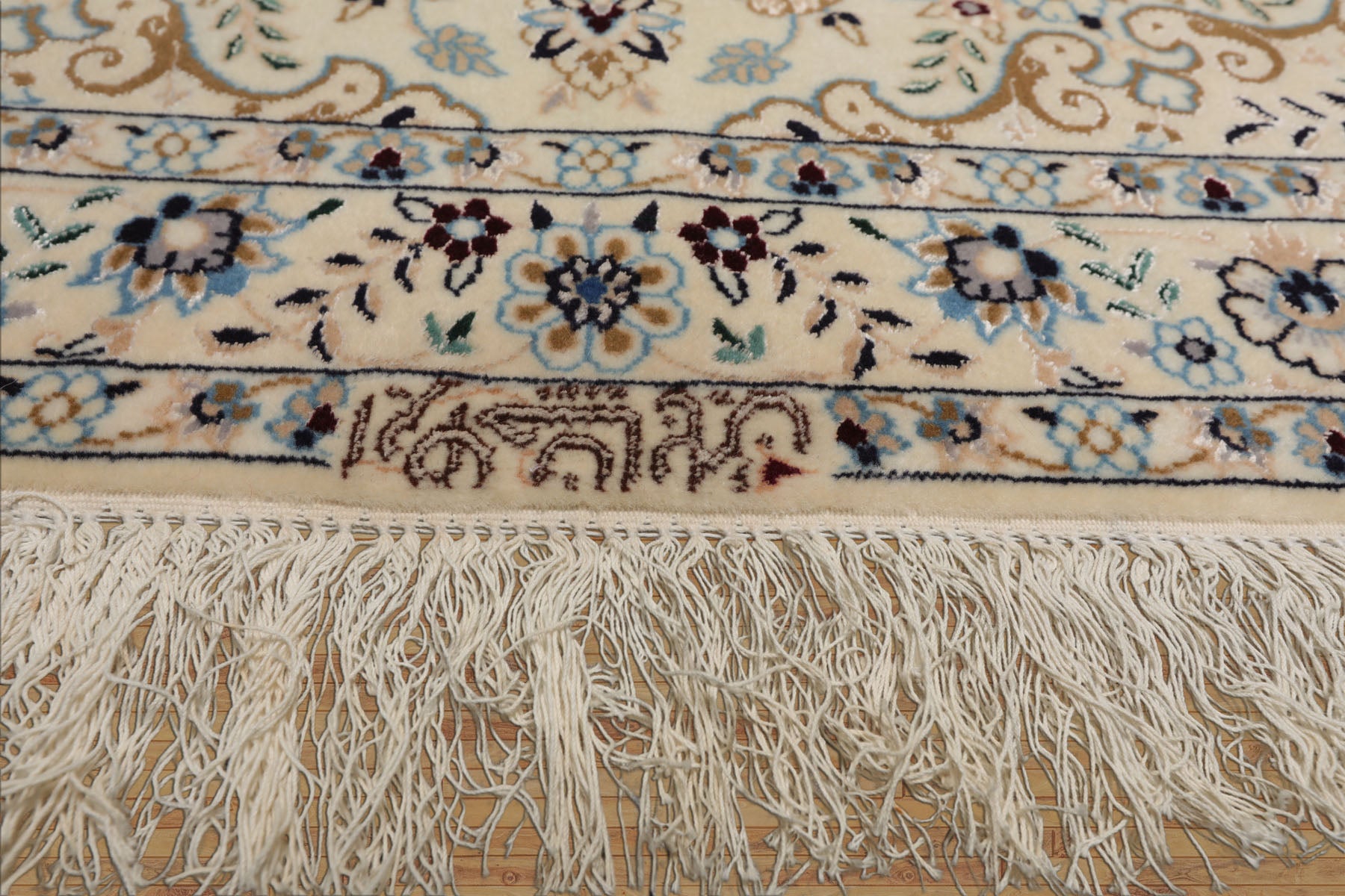 3x5 Ivory, Blue, Peach Color Hand Knotted Nain Wool & Silk Traditional Oriental Rug