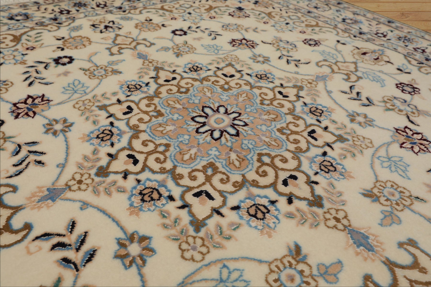 3x5 Ivory, Blue, Peach Color Hand Knotted Nain Wool & Silk Traditional Oriental Rug