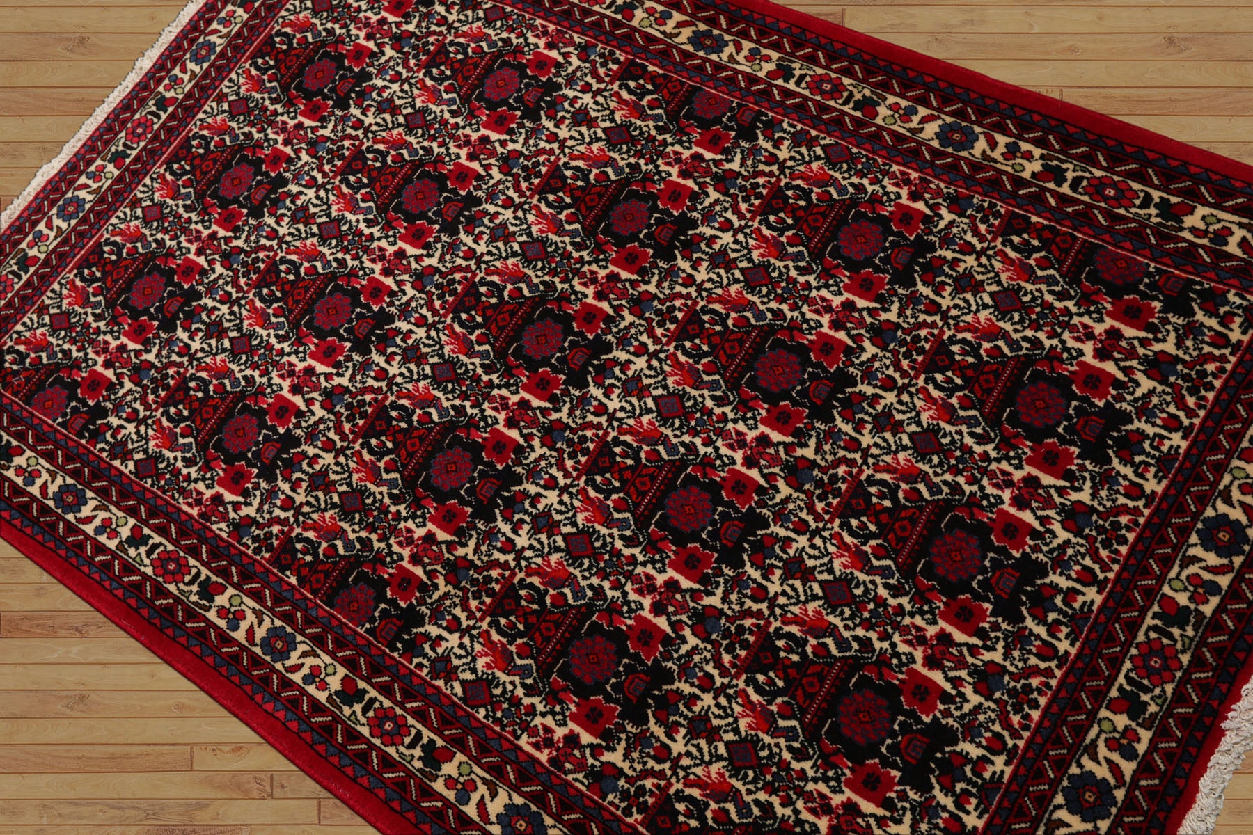 3x5 Ivory, Red, Black Color Hand Knotted Abadeh Wool Traditional Oriental Rug