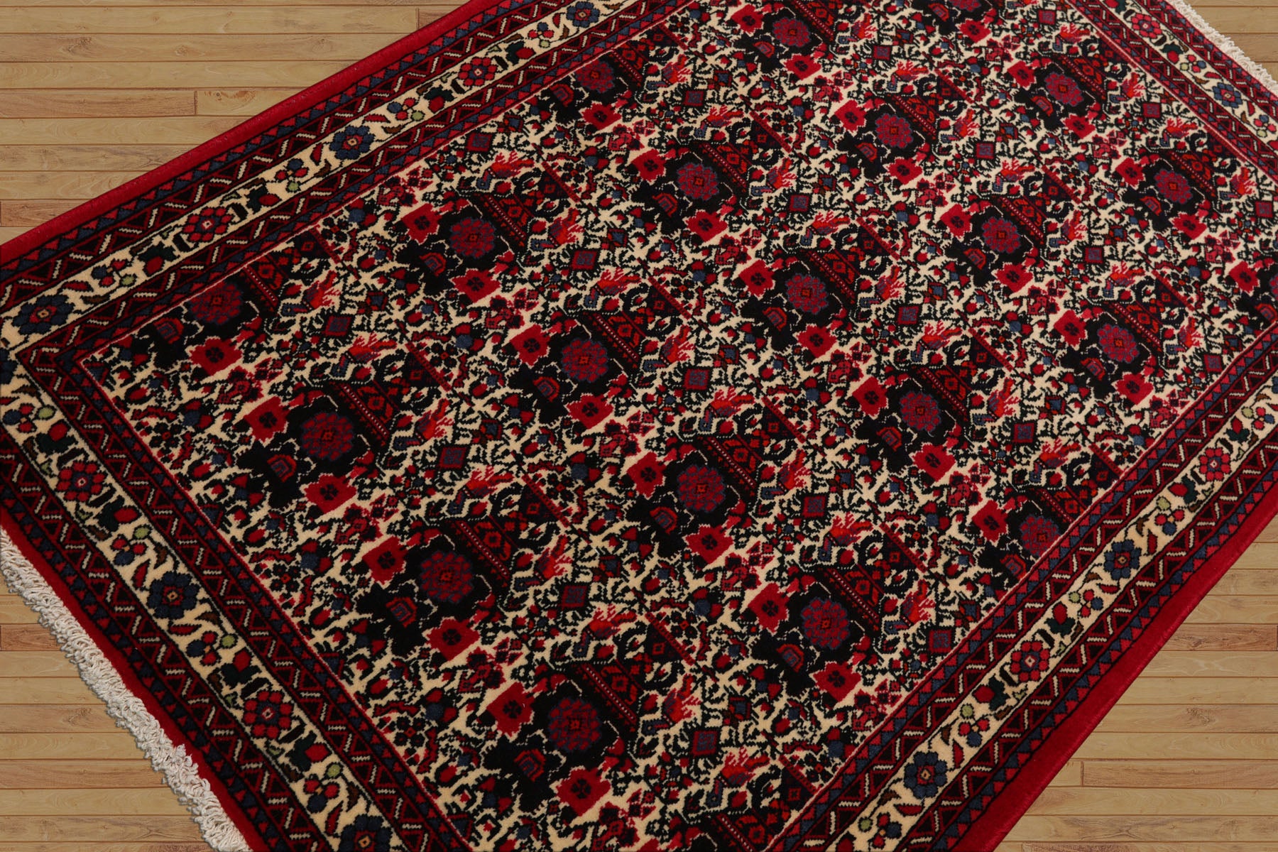 3x5 Ivory, Red, Black Color Hand Knotted Abadeh Wool Traditional Oriental Rug