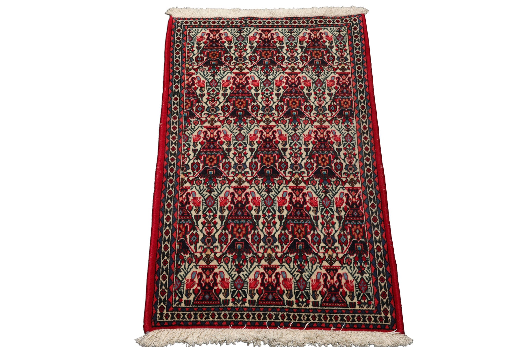 2x3 Ivory, Red, Black Color Hand Knotted Abadeh Wool Traditional Oriental Rug
