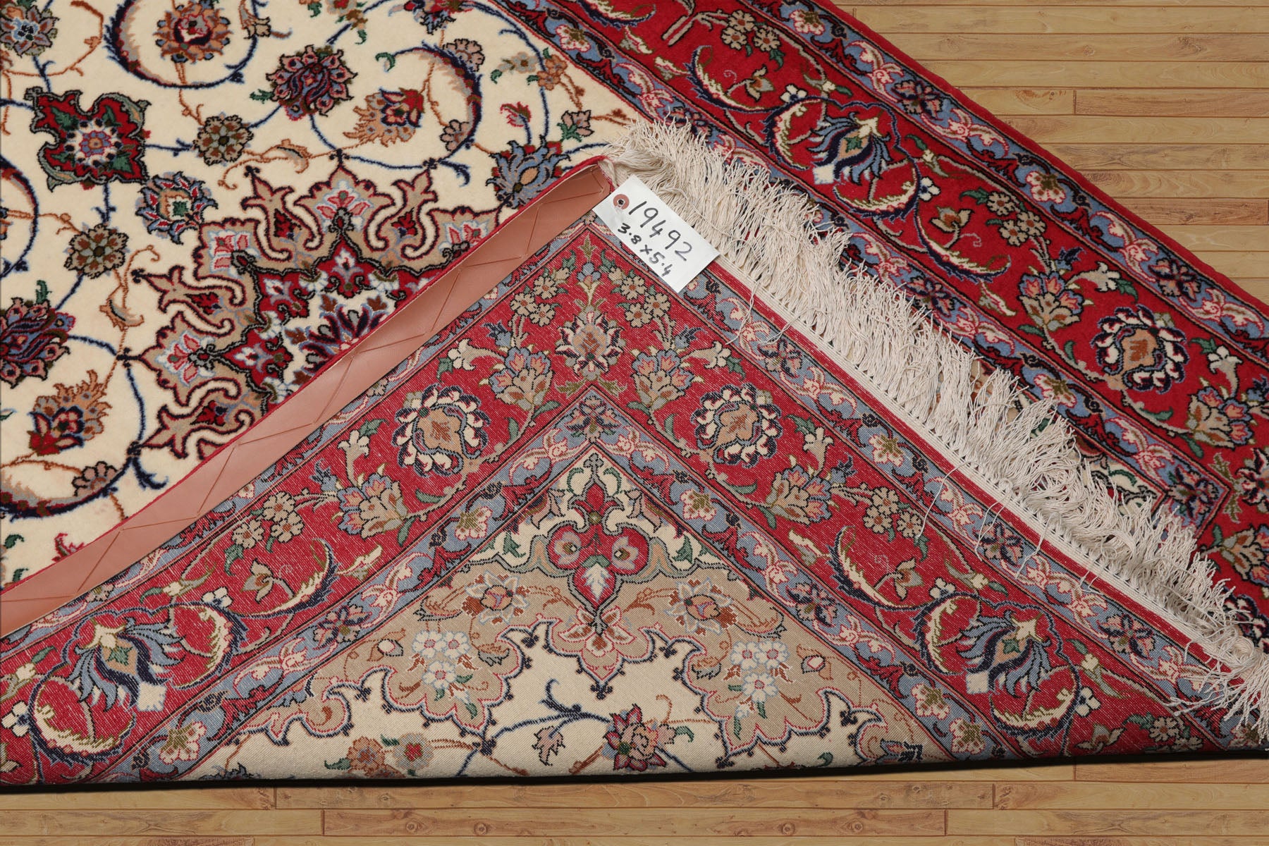 3x5 Ivory, Red, Blue Color Hand Knotted Isfahan Wool & Silk Traditional Oriental Rug