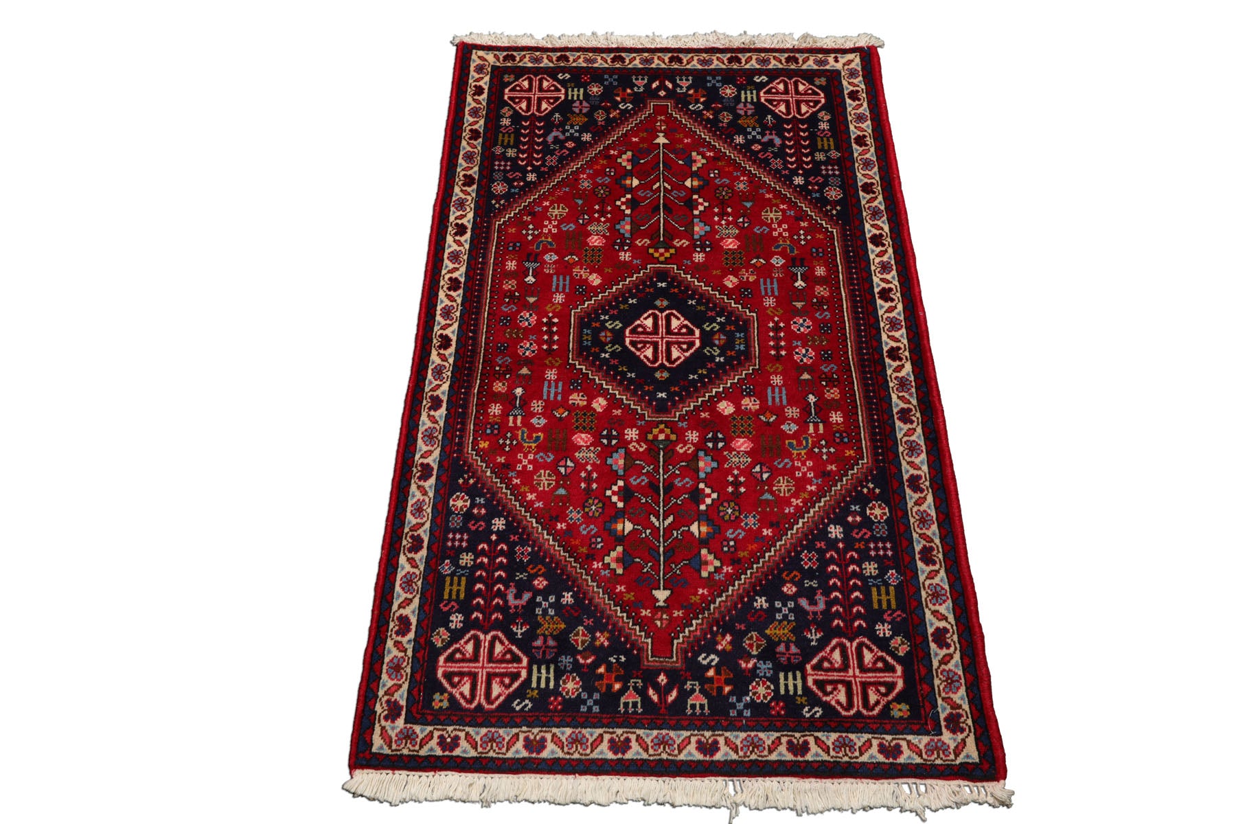 3x5 Red, Navy, Ivory Color Hand Knotted Abadeh Silk Traditional Oriental Rug