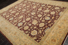 9x12 Brown, Caramel, Blue Color Hand Knotted All-Over 100% Wool Traditional Oriental Rug