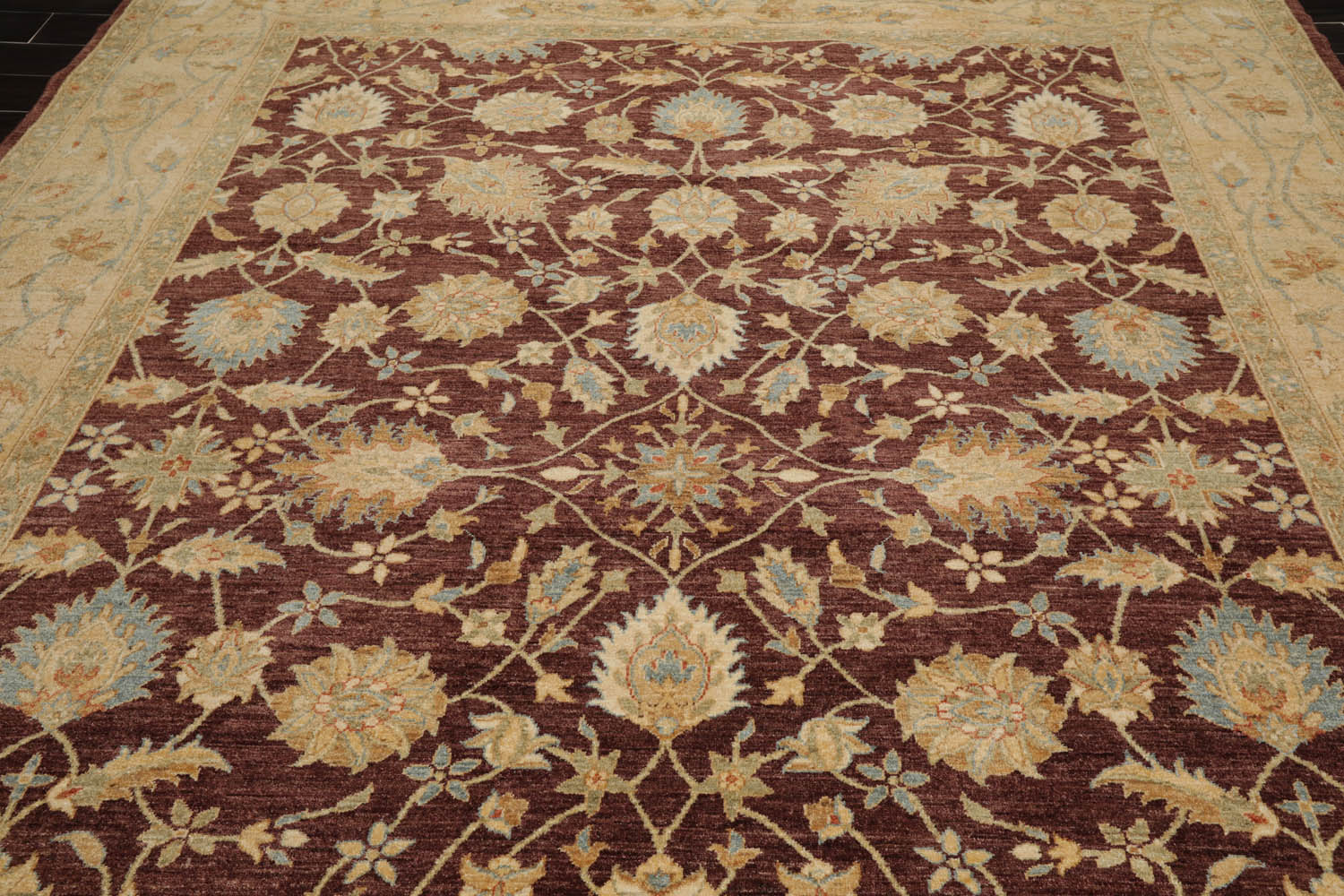9x12 Brown, Caramel, Blue Color Hand Knotted All-Over 100% Wool Traditional Oriental Rug