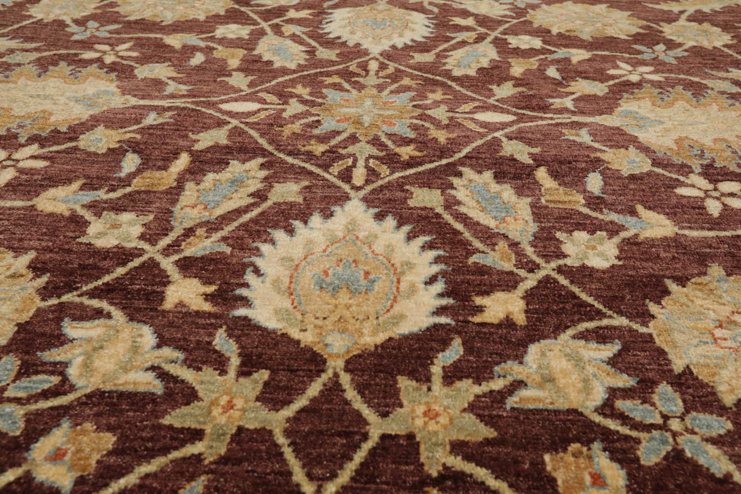 9x12 Brown, Caramel, Blue Color Hand Knotted All-Over 100% Wool Traditional Oriental Rug