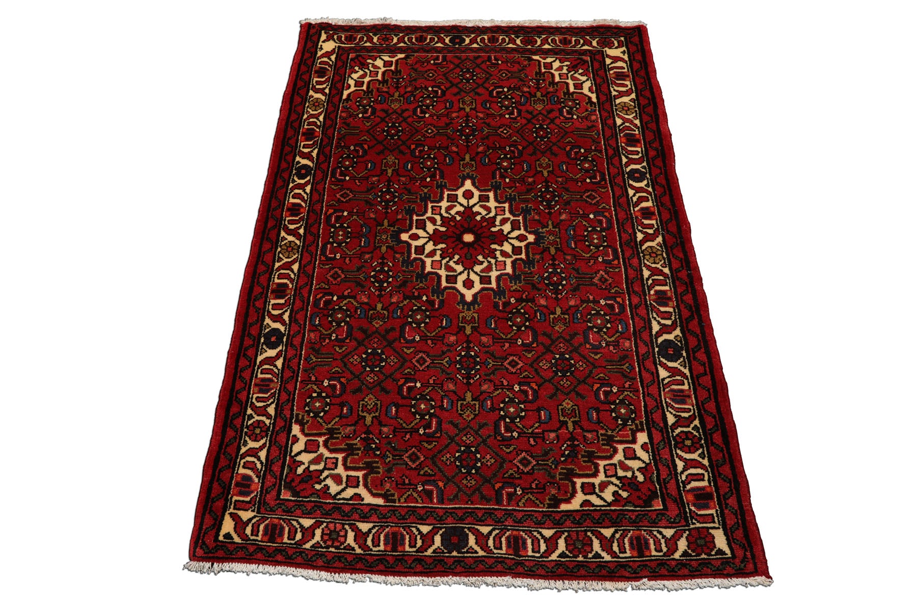 3x5 Rust, Ivory, Blue Color Hand Knotted Abadeh Wool Traditional Oriental Rug