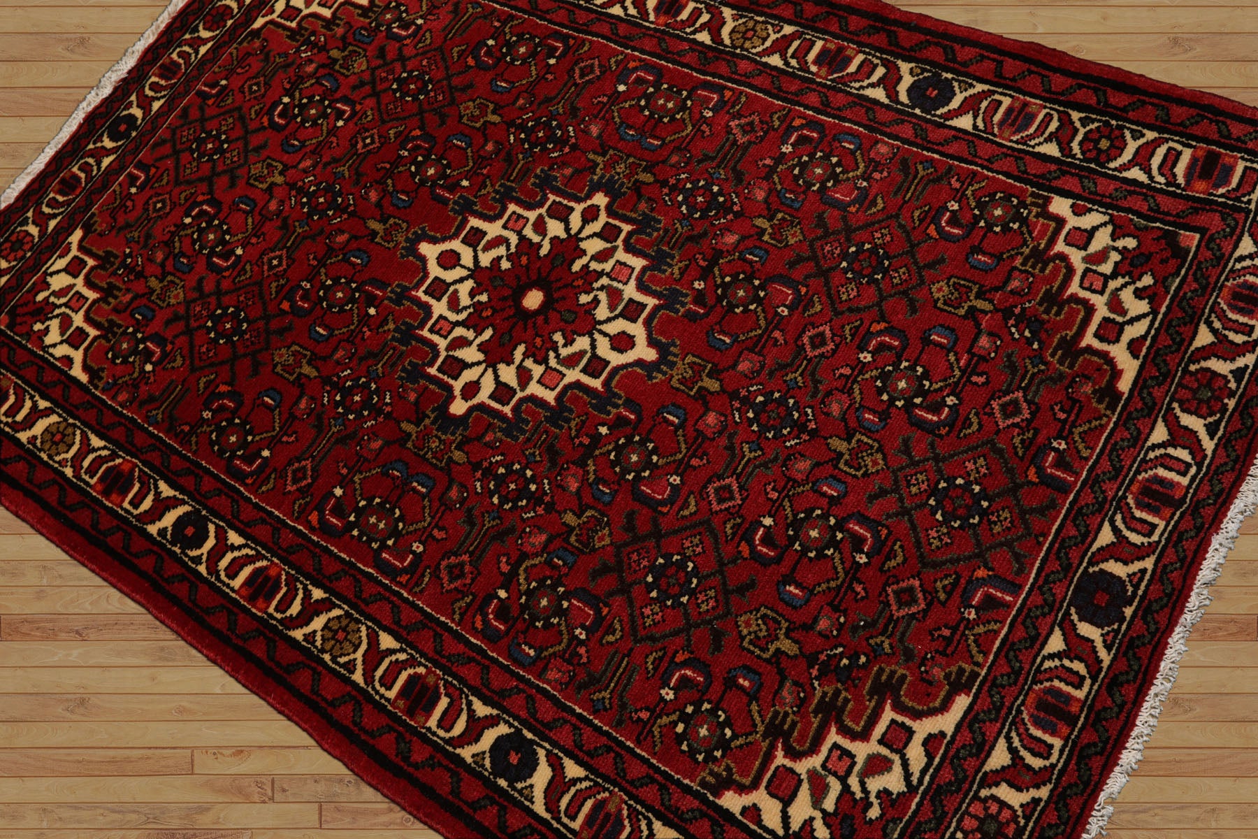 3x5 Rust, Ivory, Blue Color Hand Knotted Abadeh Wool Traditional Oriental Rug