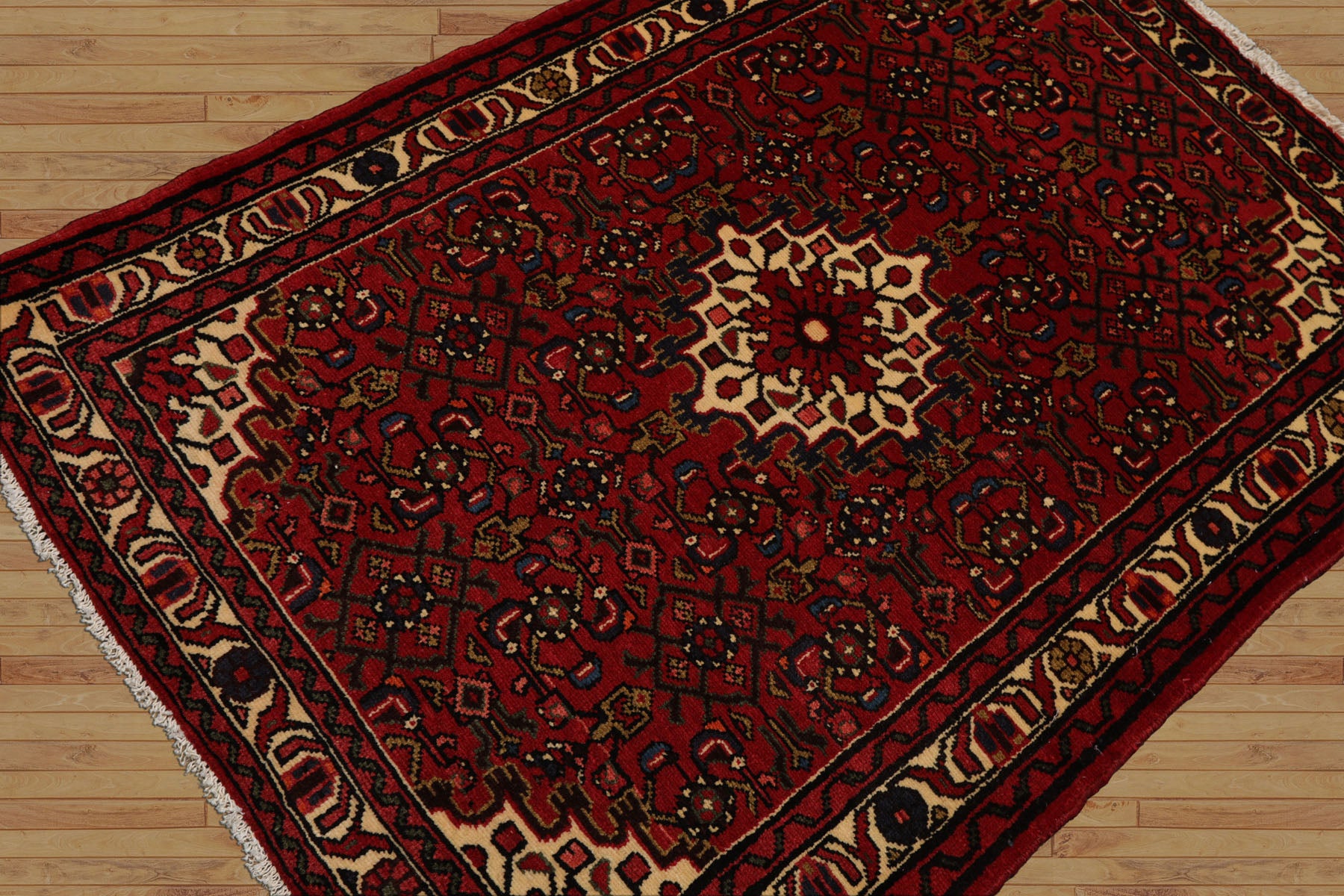 3x5 Rust, Ivory, Blue Color Hand Knotted Abadeh Wool Traditional Oriental Rug