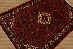 3x5 Rust, Ivory, Blue Color Hand Knotted Abadeh Wool Traditional Oriental Rug