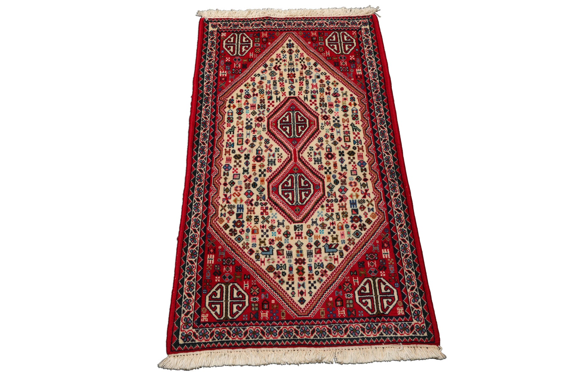 2x4 Ivory, Red, Charcoal Color Hand Knotted Abadeh Wool Traditional Oriental Rug