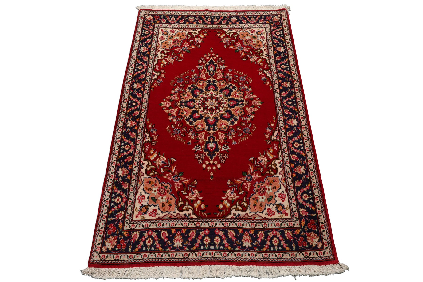 3x5 Red, Navy, Ivory Color Hand Knotted Tabriz Wool Traditional Oriental Rug