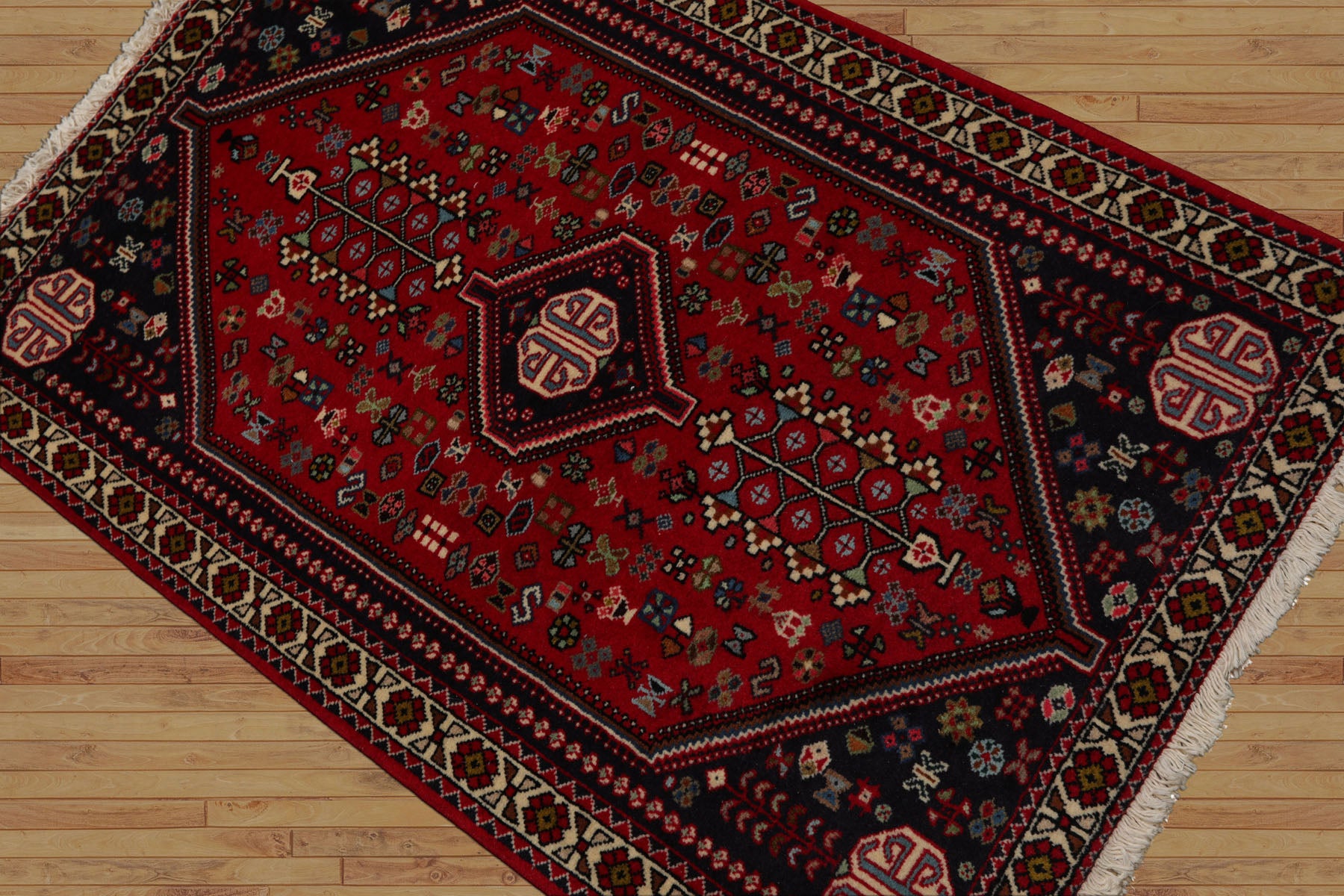 3x5 Red, Navy, Ivory Color Hand Knotted Abadeh Wool Traditional Oriental Rug