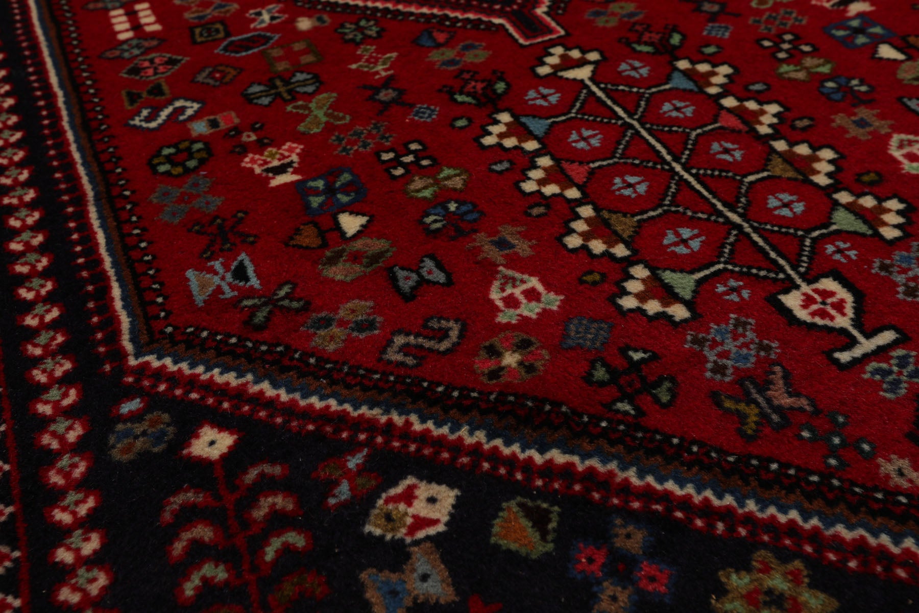 3x5 Red, Navy, Ivory Color Hand Knotted Abadeh Wool Traditional Oriental Rug