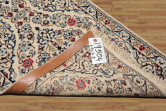 Runner Ivory, Blue, Maroon Color Hand Knotted Nain Wool & Silk Traditional Oriental Rug