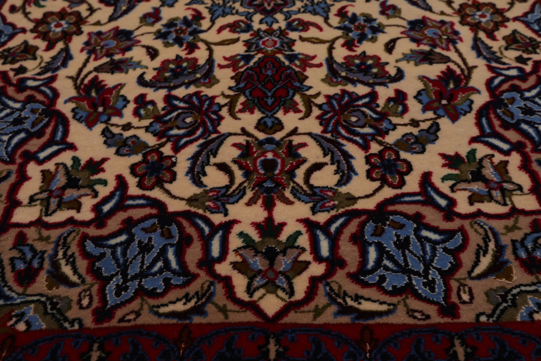 2x3 Beige, Navy, Red Color Hand Knotted Isfahan Wool & Silk Traditional Oriental Rug