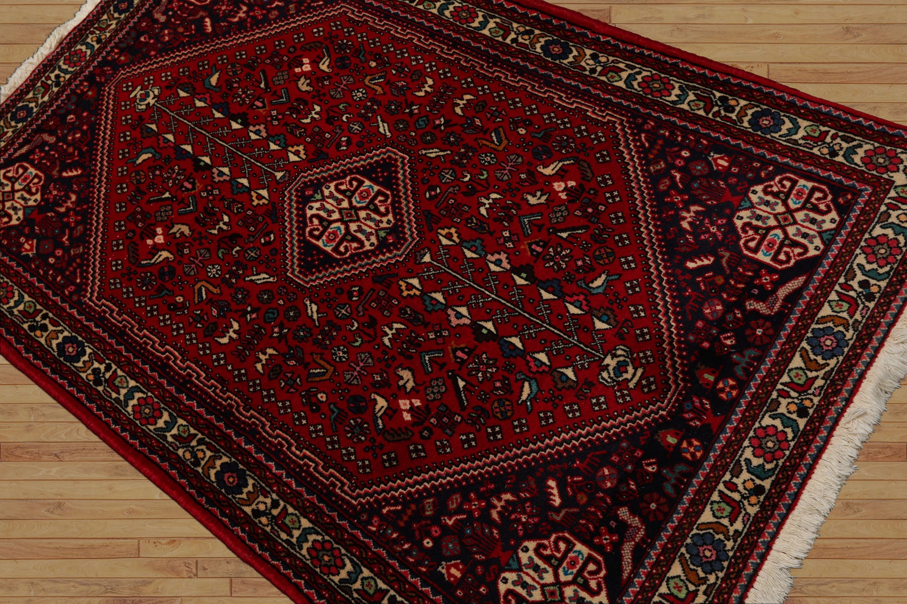 3x5 Red, Navy, Ivory Color Hand Knotted Abadeh Wool Traditional Oriental Rug