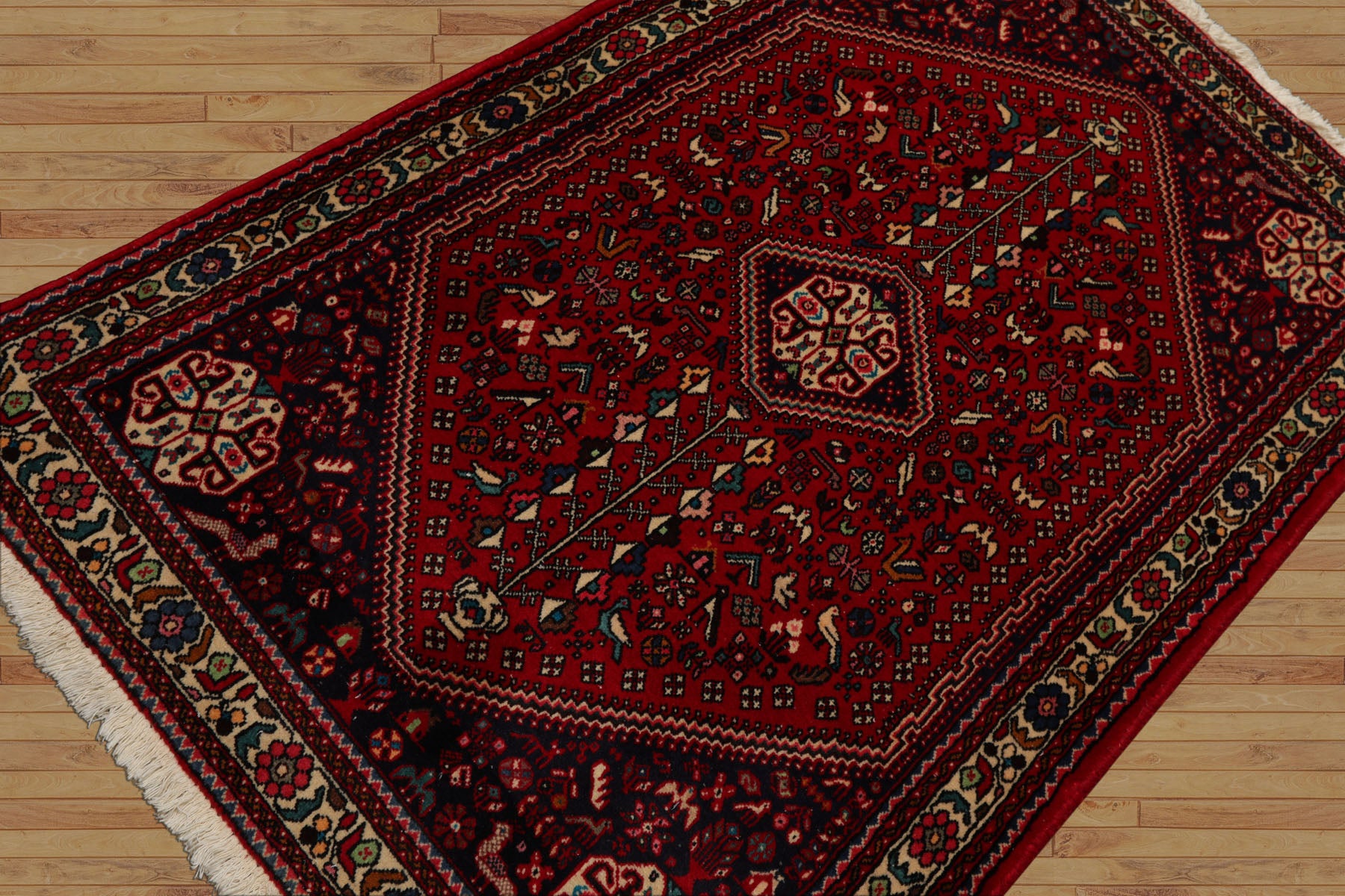 3x5 Red, Navy, Ivory Color Hand Knotted Abadeh Wool Traditional Oriental Rug