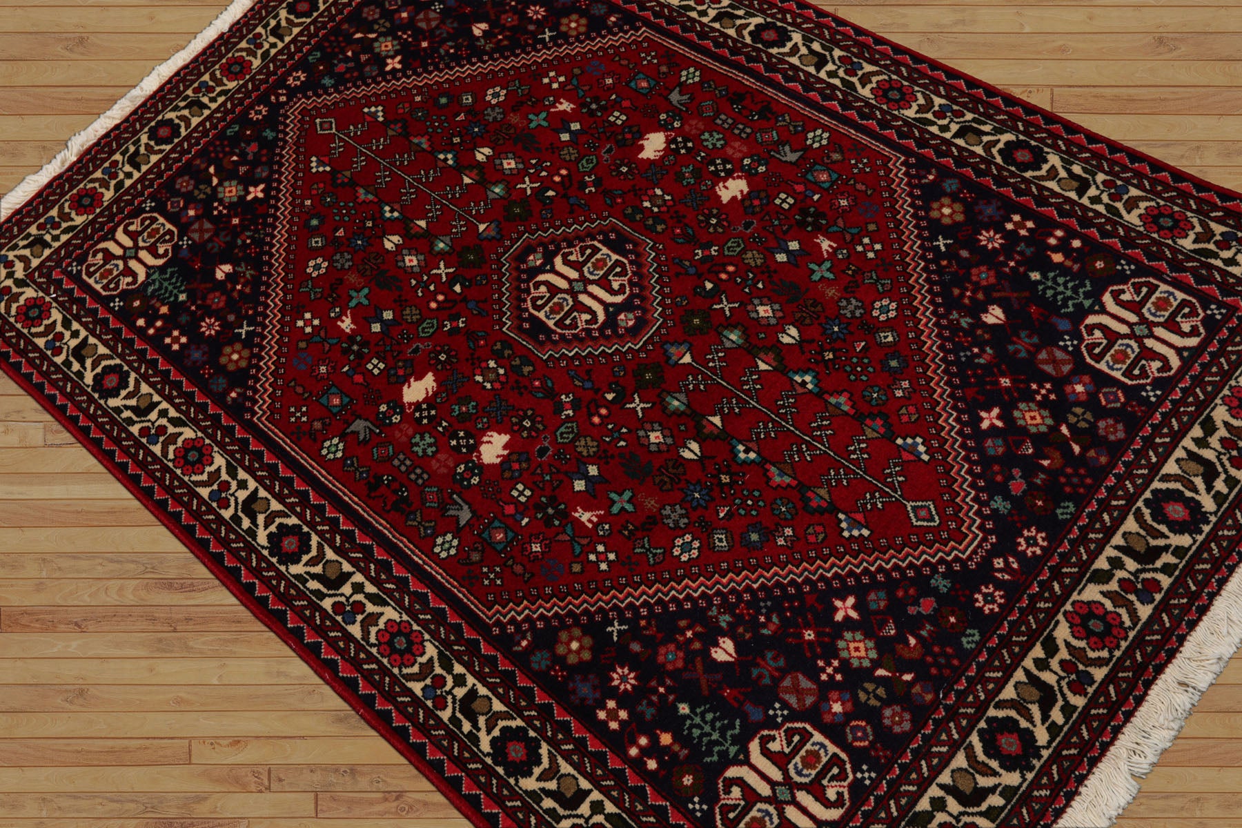 3x5 Red, Ivory, Navy Color Hand Knotted Abadeh Wool Traditional Oriental Rug