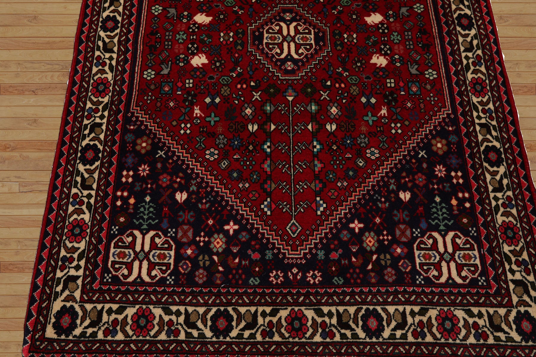 3x5 Red, Ivory, Navy Color Hand Knotted Abadeh Wool Traditional Oriental Rug