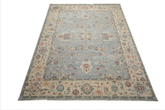 9x12 Blue, Tan, Rust Color Hand Knotted Khyber Wool Traditional Oriental Rug