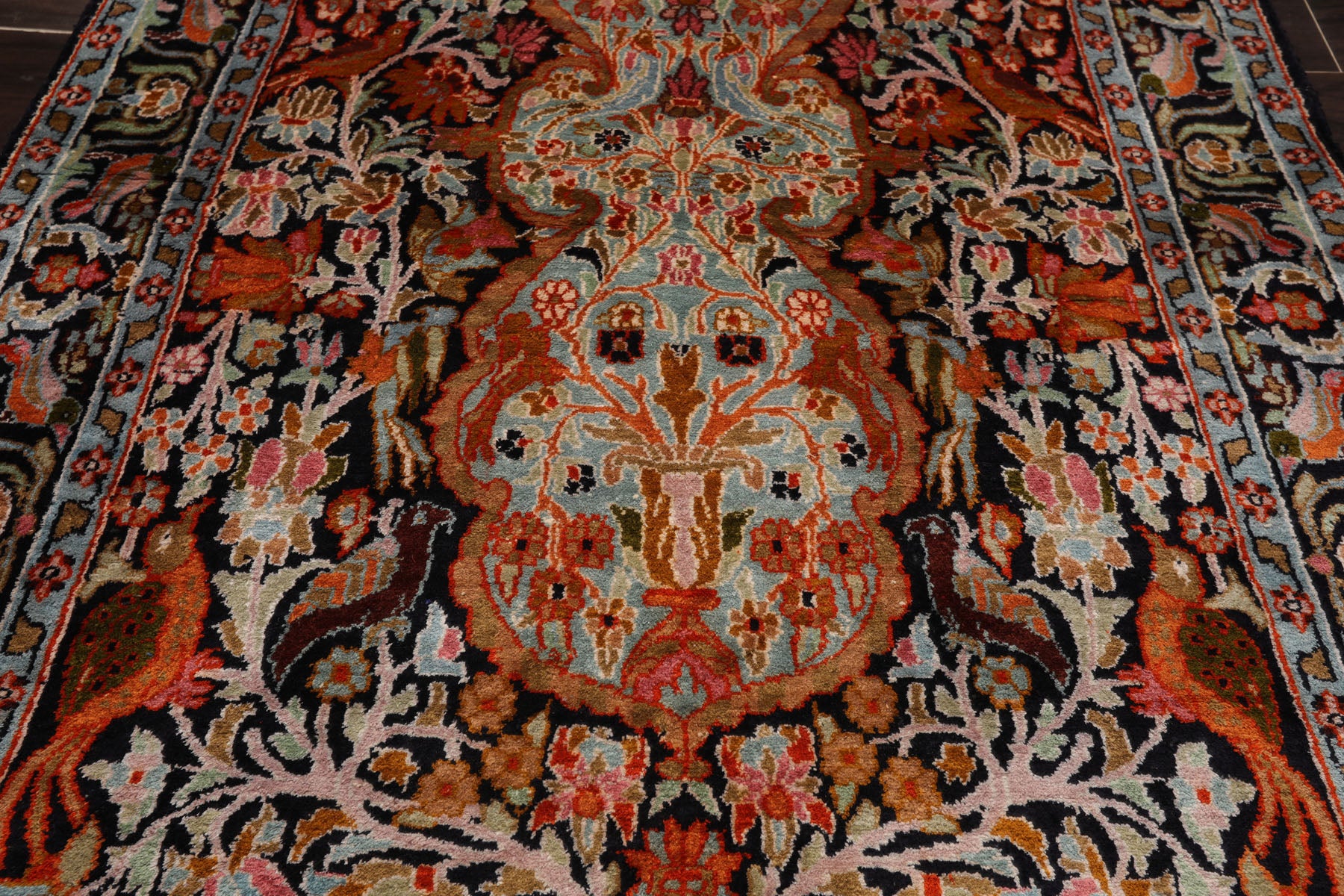 3x5 Black, Orange, Cream Color Hand Knotted Qum All Silk Silk Traditional Oriental Rug