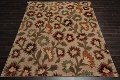 8x10 Beige, Brown, Green Color Hand Knotted Floral Wool & Silk Transitional Oriental Rug