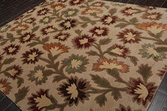 8x10 Beige, Brown, Green Color Hand Knotted Floral Wool & Silk Transitional Oriental Rug