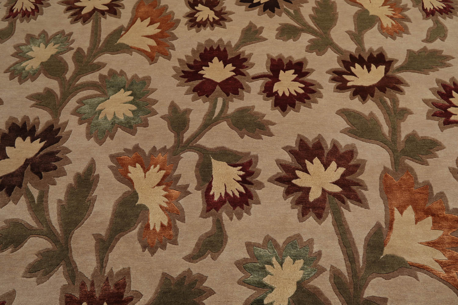 8x10 Beige, Brown, Green Color Hand Knotted Floral Wool & Silk Transitional Oriental Rug
