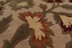 8x10 Beige, Brown, Green Color Hand Knotted Floral Wool & Silk Transitional Oriental Rug