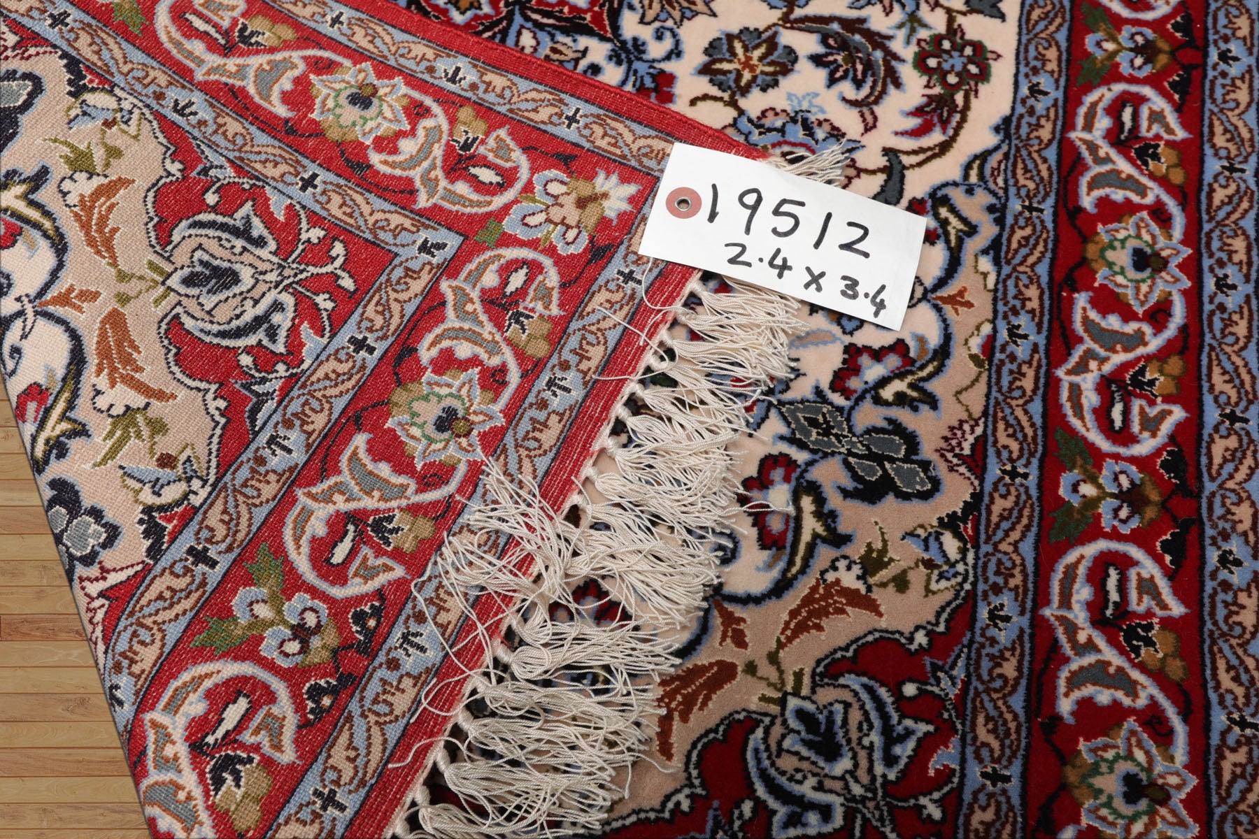 2x3 Ivory, Red, Blue Color Hand Knotted Isfahan Wool & Silk Traditional Oriental Rug