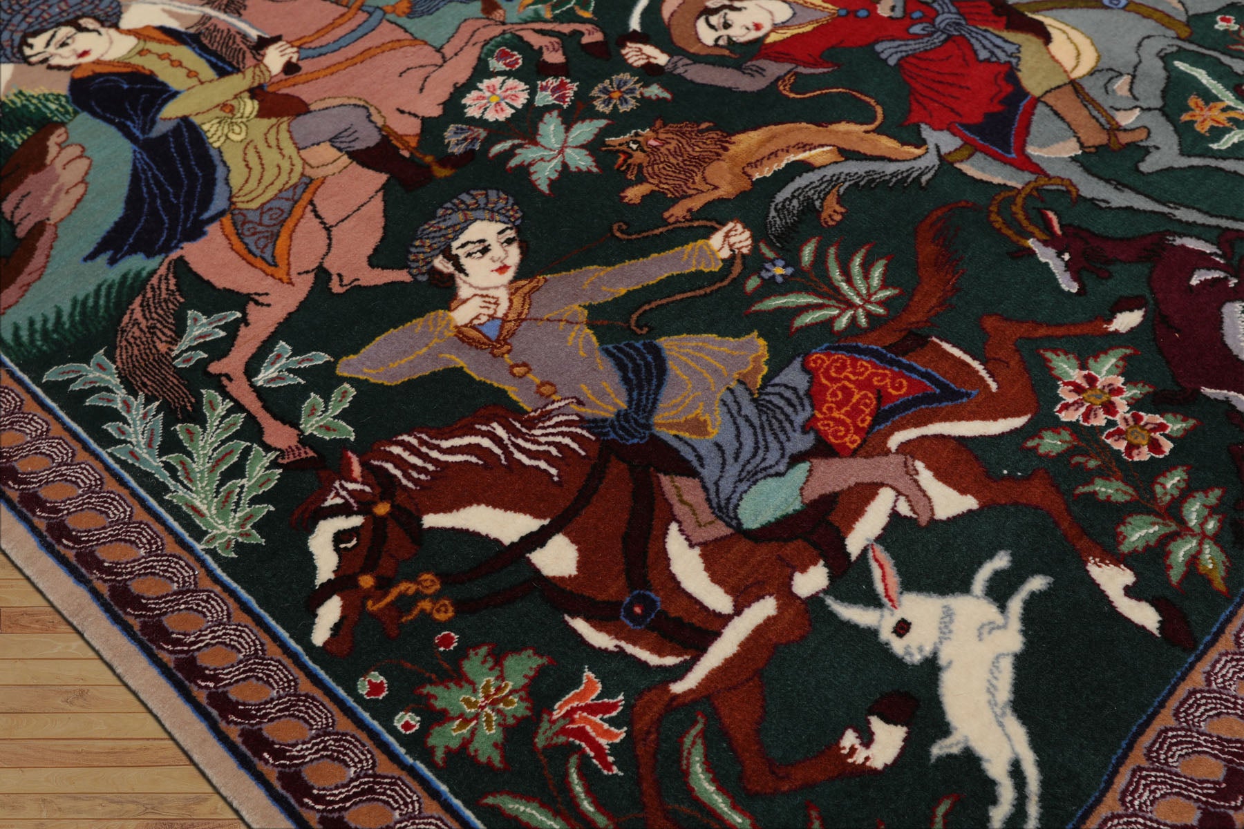 3x4 Green, Blue, Rose Color Hand Knotted Isfahan Wool & Silk Traditional Oriental Rug