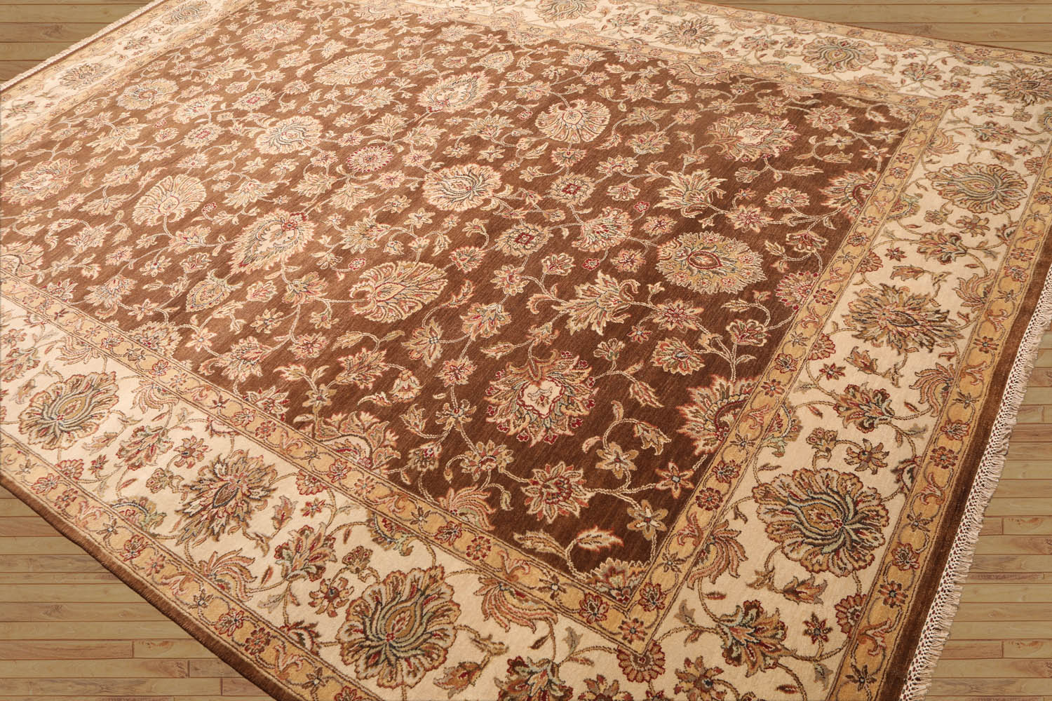 8x10 Brown, Beige, Tan Color Hand Knotted Floral 100% Wool Traditional-Persian/Oriental Oriental Rug