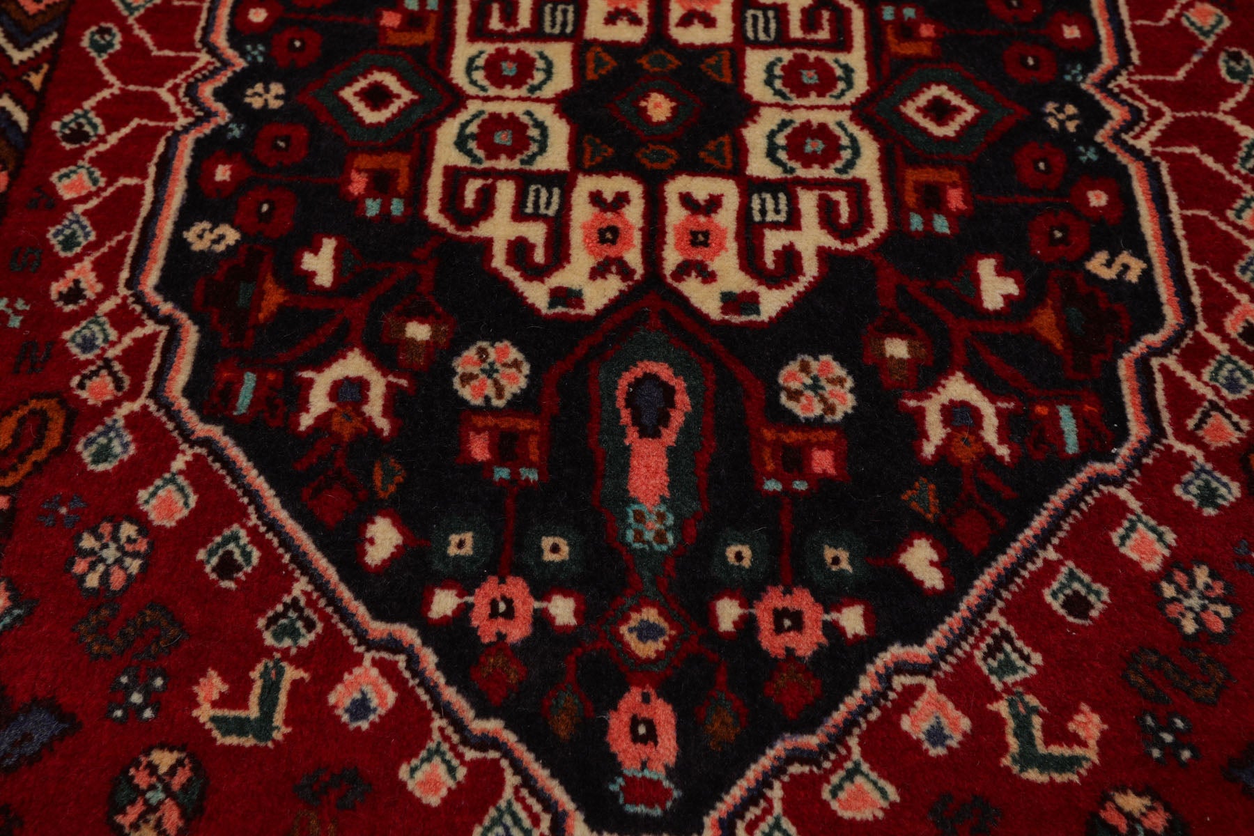 Square Navy, Ivory, Red Color Hand Knotted Abadeh Wool Traditional Oriental Rug