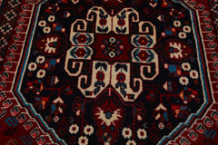 Square Navy, Red, Ivory Color Hand Knotted Abadeh Wool Traditional Oriental Rug