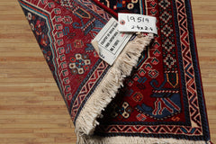 Square Navy, Red, Ivory Color Hand Knotted Abadeh Wool Traditional Oriental Rug