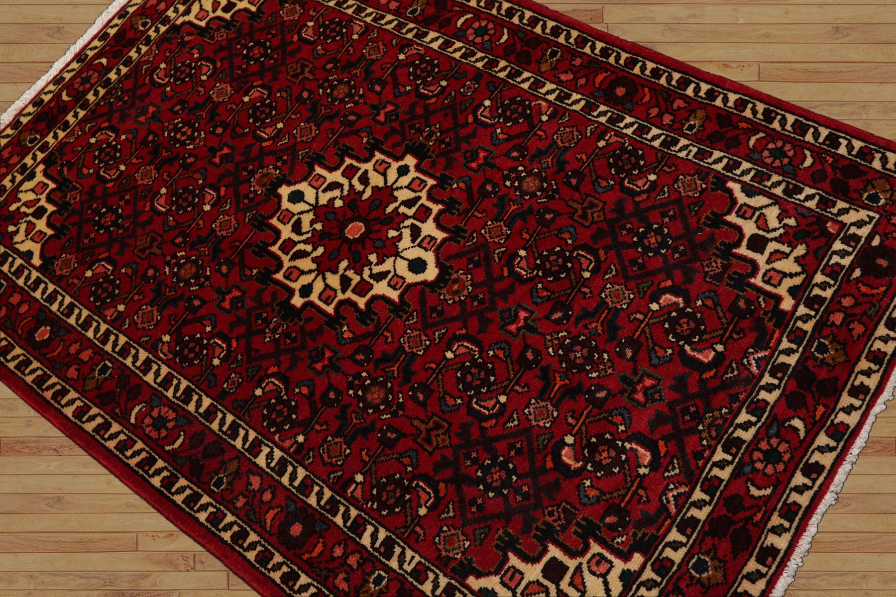 3x5 Red, Ivory, Blue Color Hand Knotted Abadeh Wool Traditional Oriental Rug