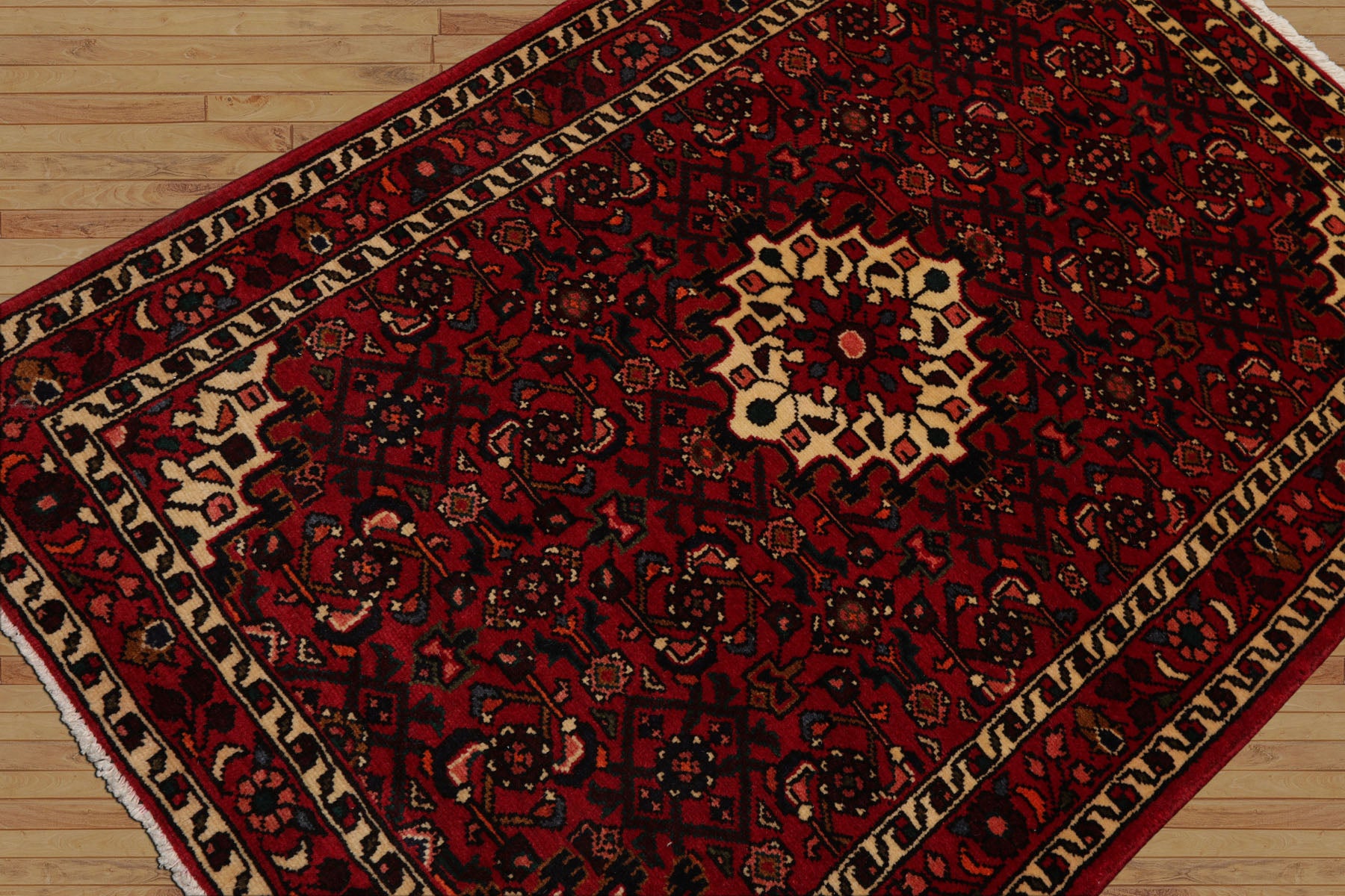 3x5 Red, Ivory, Blue Color Hand Knotted Abadeh Wool Traditional Oriental Rug
