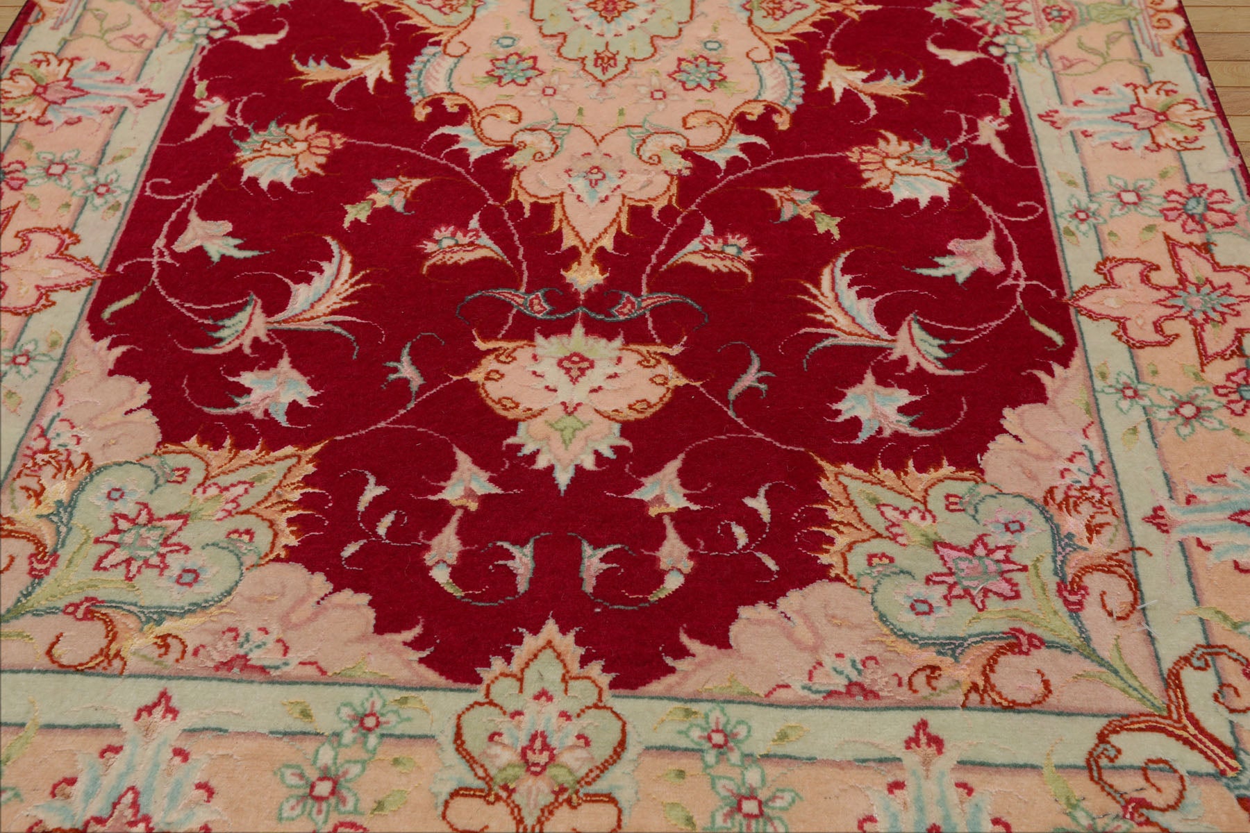 2x4 Fuschia, Rose, Ivory Color Hand Knotted Tabriz Wool & Silk Traditional Oriental Rug