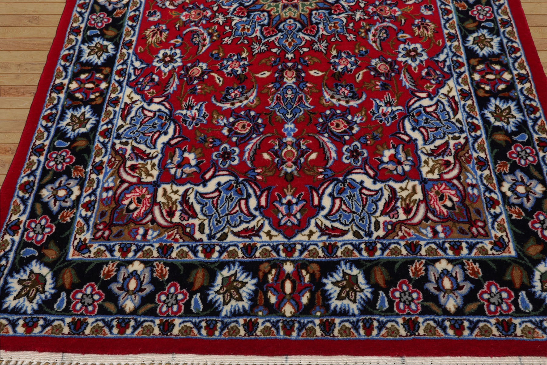 2x3 Red, Navy, Green Color Hand Knotted Isfahan Wool & Silk Traditional Oriental Rug