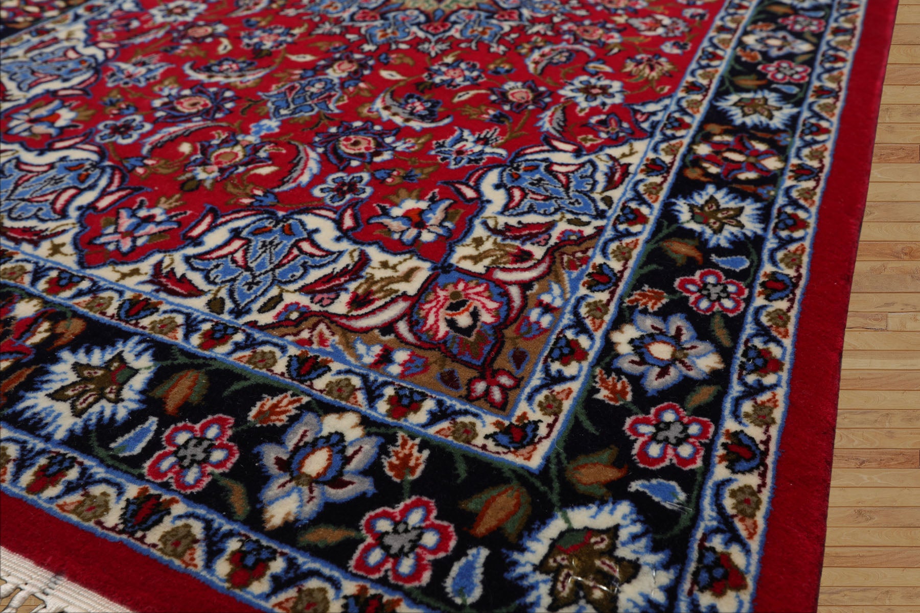 2x3 Red, Navy, Green Color Hand Knotted Isfahan Wool & Silk Traditional Oriental Rug