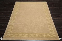 8x10 Beige, Gray, Light Gold Color Hand Knotted All-Over 100% Wool French Country Oriental Rug
