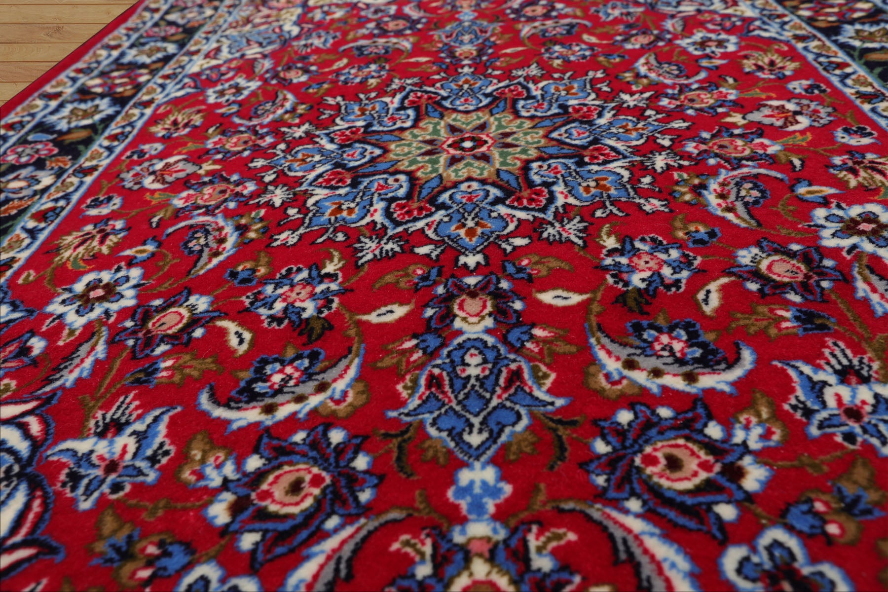 2x3 Red, Navy, Green Color Hand Knotted Isfahan Wool & Silk Traditional Oriental Rug